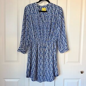 Anthropologie Maeve Blue and White Geometric Mini Dress